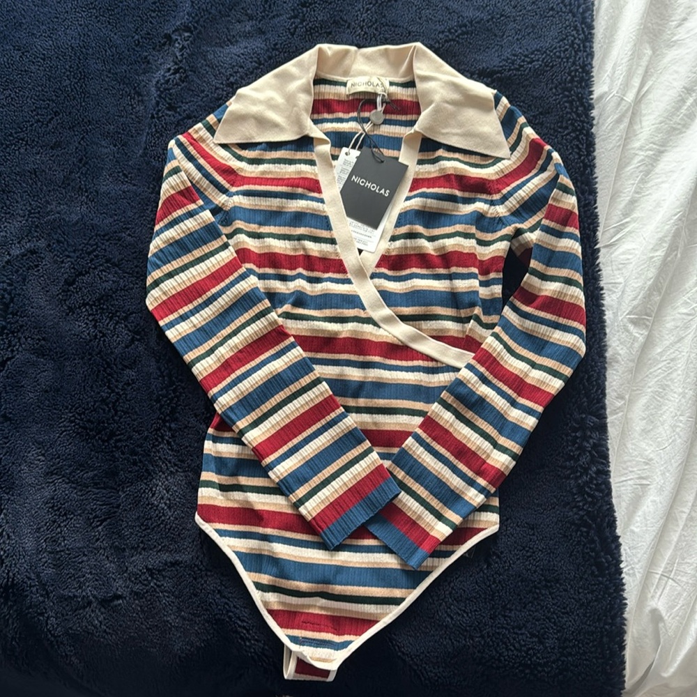 Nicholas wrap effect ribbed knit body suit